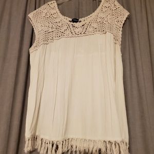 Cream Chrocet Top Linen Blouse